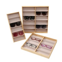 Plateau à lunettes en bois de bambou avec étui de présentation en velours, boîte à lunettes à plusieurs compartiments, boîte de rangement pour lunettes de soleil