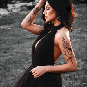 Autocollant de <span class=keywords><strong>tatouage</strong></span> temporaire étanche Sexy noir blanc 3D <span class=keywords><strong>fleur</strong></span> pour femmes autocollant de <span class=keywords><strong>tatouage</strong></span> de croquis de <span class=keywords><strong>jambe</strong></span> de bras - Product Image 2