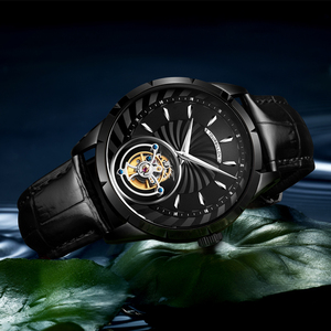 Montre mécanique pour homme AESOP avec tourbillon manuel, mouvement squelette, motif en spirale, acier inoxydable, verre saphir, livraison directe - Product Image 5