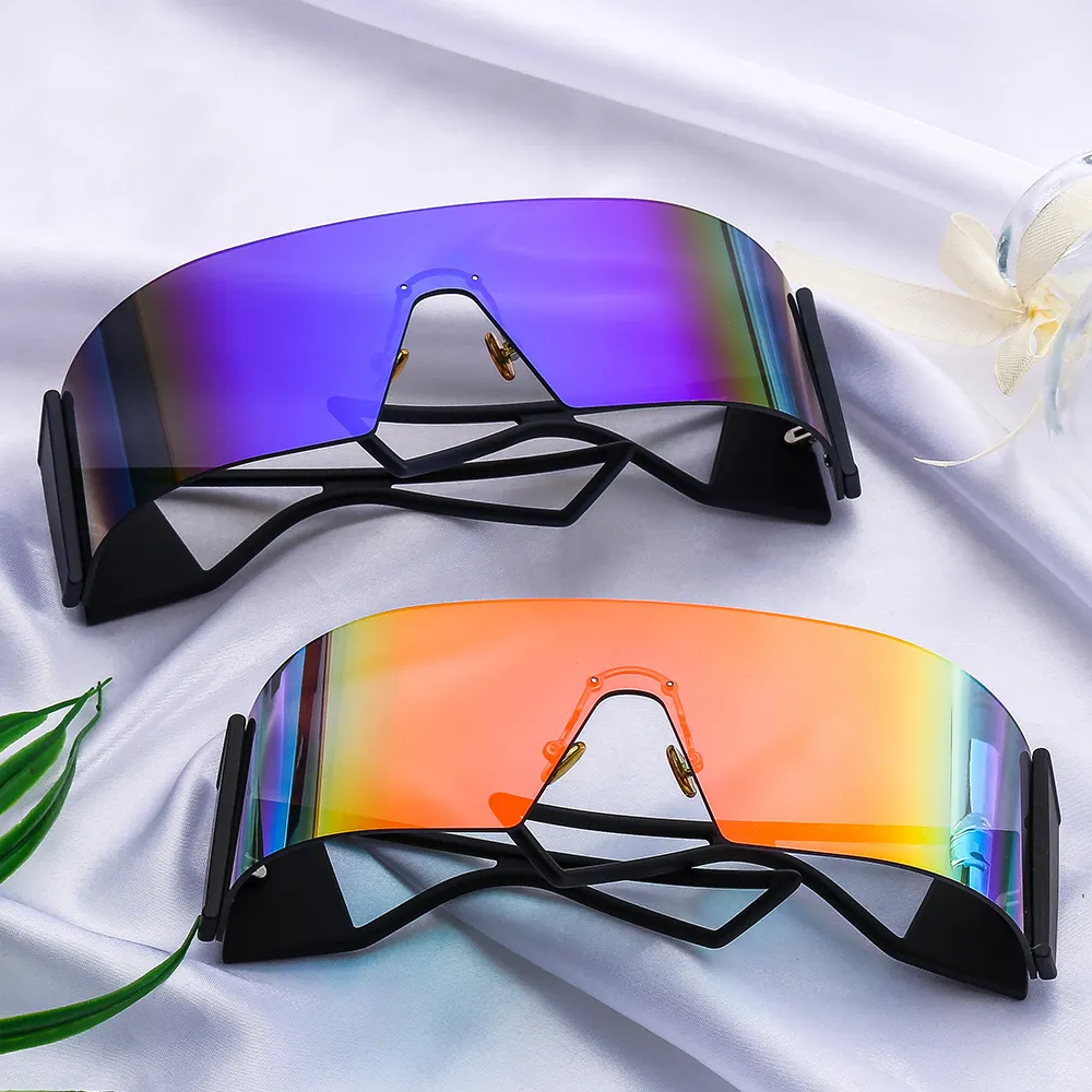 Fashion Gradient Overs ized Reit brille Real Film Bunte inklusive Sonnenbrille Wind dichte gebogene randlose einteilige Sonnenbrille