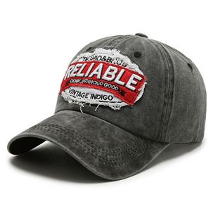 Gorro Vintage Gris Lavado Personalizable y Popular con Bordado de Parche y Aspecto Desgastado para Atuendos Casuales Diarios, Gorra de Béisbol - Product Image 3
