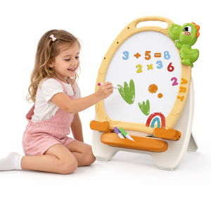 Chevalet d'art double face pour enfants Dinosaure, tableau blanc magnétique <span class=keywords><strong>et</strong></span> tableau noir, planche à dessin réglable en hauteur, jouets pour tout-petits - Product Image 1