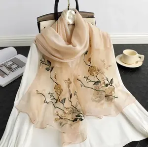 2023 Silk Matte for Shawl Women Silk Blended Pashmina Mulberry Scarf Kashmiri Luxury Embroidery Long Satin Adult Silk Shawls