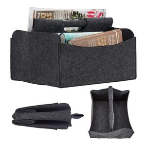 Panier de rangement pliable en feutre gris foncé avec 2 compartiments et 1 poignée pour organiser Magazines, journaux, livres et albums - Product Image 1