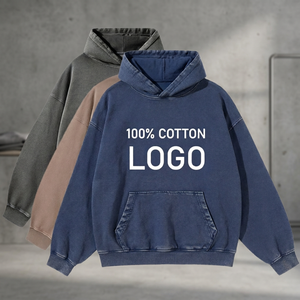 เสื้อฮู้ดดี้ผู้ชายผ้าฝ้าย 100% ปักลายวินเทจ ทรงโอเวอร์ไซส์ คอตั้งบุซับใน 400gsm เป็นมิตรกับสิ่งแวดล้อม สีพื้น - Product Image 4