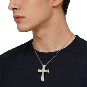 CUSTOM SILVER 10K/14K/18K GOLD PLATED LAB GROWN CVD DIAMOND CLASSIC ENGAGEMENT <b>GIFT</b> SWEATER CHAIN NECKLACE CROSS PENDANT - Product Image 5