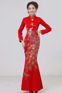 2016 elegante Ricamato Cheongsam Lungo Rosso Da Sposa/Abiti Da Sera - Product Image 3