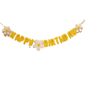 Nouveaux drapeaux <span class=keywords><strong>en</strong></span> feutre joyeux anniversaire bannière de drapeaux à tirer avec <span class=keywords><strong>marguerite</strong></span> pour la décoration de fête d'anniversaire - Product Image 1