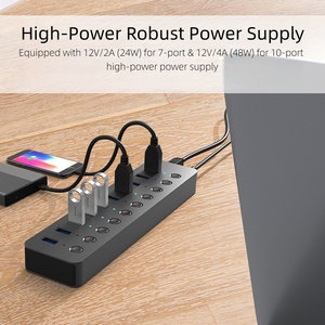 Hub <span class=keywords><strong>USB</strong></span> 3.0 de <span class=keywords><strong>10</strong></span> Puertos de Alta Velocidad de Aluminio, 5Gbps, Adaptador de Corriente de 36W, Venta al Por Mayor de Fábrica, en Stock - Product Image 6