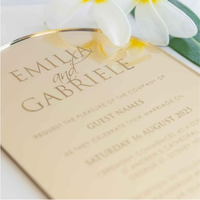 Enveloppes d'invitation de mariage personnalisées en velours beige, en plexiglas transparent givré, en acrylique, cartes RSVP dorées, impression dorée sur feuille pour