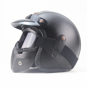 Casque de <span class=keywords><strong>moto</strong></span> <span class=keywords><strong>vintage</strong></span> 3/4, casque ouvert rétro en <span class=keywords><strong>cuir</strong></span> pour hommes et femmes, casques de <span class=keywords><strong>moto</strong></span> Chopper Cruiser avec visière - Product Image 2