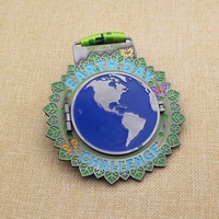 Médaille à paillettes réversible en émail doux, personnalisé, Antique, jour de la terre, défi, course