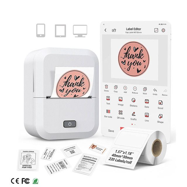 In Stock Wholesale 2 Inch Portable Thermal Printer Non-Ink RFID Label Printer Compatible with Mobile Phones and Computers