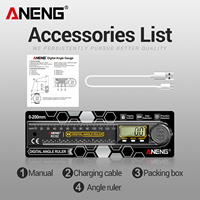 ANENG RC02 Rapporteur numérique rechargeable 0-360° 200 mm, règle d'angle métrique et impériale, précision 0,5°, fonction de réinitialisation des données