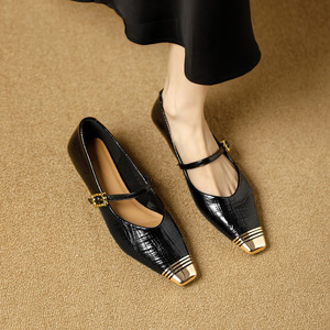 Mary Jane Shoes Square Toe <b>Block</b> Heel Genuine Leather Buckle Strap Women's Pumps Comfortable All Seasons - Product Image 4