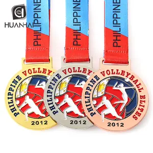 Золотая, серебряная, бронзовая, эмалированная логотип, Филиппинская металлическая медаль для волейбола
