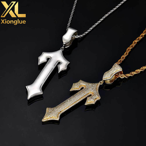 Collier personnalisé en cuivre et zircon avec pendentif épée et croix, style hip-hop, lettre T, pour hommes, vente en gros de bijoux fins - Product Image 6