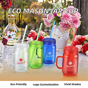 Gobelet en verre Mason en acrylique écologique, vaisselle en plastique avec couvercle et paille, gobelets jetables fabriqués au Vietnam - Product Image 4