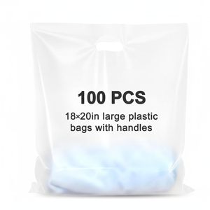 100 Pcs 18x20in <b>Clear</b> Plastic <b>Bags</b> With Handles Large Shopping <b>Bags</b> For Retail Boutique - Product Image 1