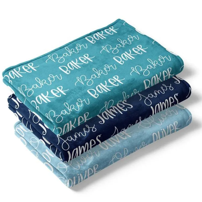 Custom Personalized Handmade Name Flannel Newborn Baby Blanket For Stroller Crib Throw Blanket