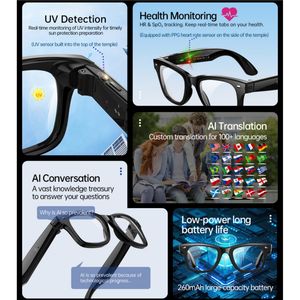 健康管理AIスマートメガネW300 UV保護IP67防水磁気充電心拍数酸素レベルモニタリング - Product Image 3