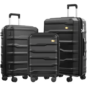 Mcustomized fabrika tedarik siyah bagaj seti 3 parça hafif arabası bavul ile özelleştirilmiş hizmet