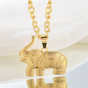 Intricate Lustrous Wholesale Ornate Unisex Custom Fashion Textured Elephant Charm Fine 18k Gold Plated <b>Copper</b> Pendant Necklace - Product Image 1