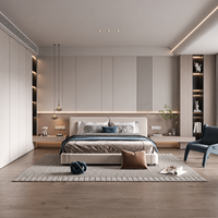 Ensemble de meubles de chambre à coucher modernes et minimalistes sur mesure : lit en bois, armoire, table de chevet, meuble de rangement pour hôtel et villa