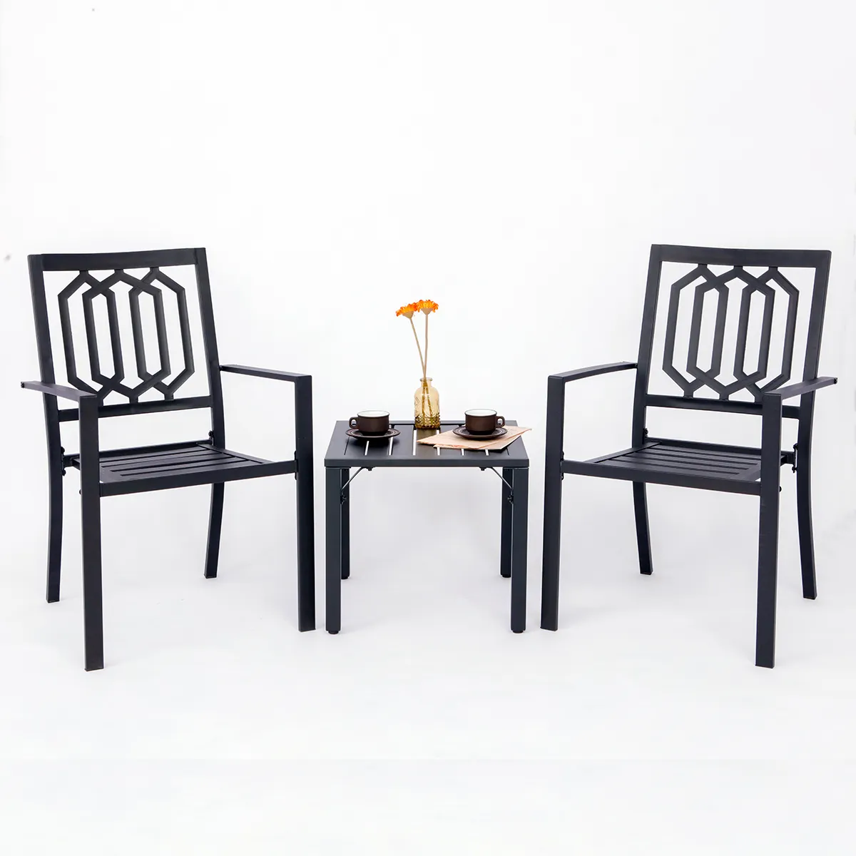 ชุดโต๊ะแบบน็อคดาวน์เฟอร์นิเจอร์กลางแจ้งเก้าอี้แคมป์พร้อมที่จับเก้าอี้เหล็กสำหรับโต๊ะอาหาร