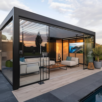 Pergola bioclimatique en aluminium Wishoutdoor avec éclairage LED motorisé pour balcon et espaces de repas extérieurs dans le jardin