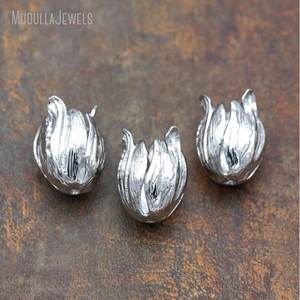 FC5794 패션 실버 도금 황동 튤립 꽃 구슬 모자 술 콘 큰 술 끝 모자 16x23mm - Product Image 2