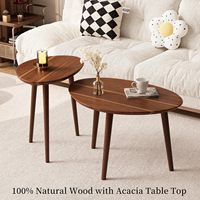 Ensemble de tables basses gigognes ovales en bois d'acacia, design moderne du milieu du siècle, pour salon et bureau, montage facile