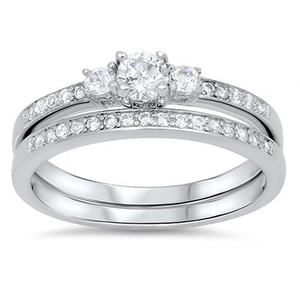 Nouveauté, bague de fiançailles et de mariage en moissanite CZ pavé de forme ronde, bijoux pour femmes S925, double bague en gros - Product Image 1