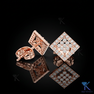 Lab Grown Diamond Open Geometric Rhombus <b>Stud</b> Earrings Cross Cluster Pave Halo 14K 18K Solid Gold Fine Women Wedding Party - Product Image 2