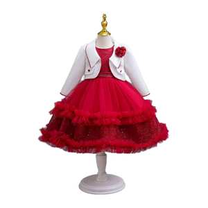 Abito da Principessa in Stile Europeo con Giacca in Pizzo, Vestito Elegante Rosso per Festa di Compleanno <span class=keywords><strong>Bambina</strong></span>, Set per Bambini 8 Anni - Product Image 1