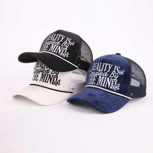 قبعة شاحنة من جلد الغزال 5 ألواح مخصصة للبيع بالجملة ، قبعة سائقي الشاحنات المخملية من الخلف بشعار مطرز - Product Image 4