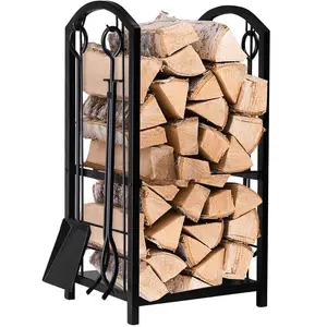 Firewood Rack Holder Wood Storage Outdoor Heavy Duty Steel Wood Rack For Firewood Log Stand Indoor Fireplace Tool Set