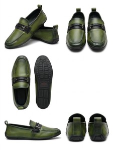 Mocasines con hebilla de color verde oliva para hombre, zapatos sin cordones con textura, calzado elegante, formal, informal y de negocios - Product Image 2