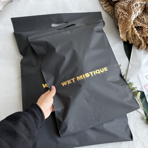 Petit sac en plastique écologique imperméable personnalisé pour les petites entreprises, impression noire, emballage express portable, sac à fermeture éclair en PE pour les vêtements - Product Image 2