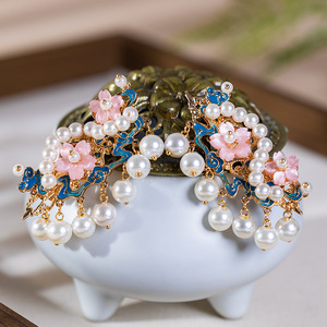 Pinza de pelo lateral pequeña y delicada con esmalte cloisonné clásico para cheongsams, estilo chino Hanfu, pinza de pelo lateral, estilo antiguo. - Product Image 3