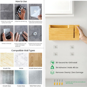 Dispensador de Bolsas de Basura de Bambú, Montaje en Pared con Adhesivo, Sin Taladro, Organizador de Gabinete de Cocina, Rectangular, Desmontable - Product Image 1