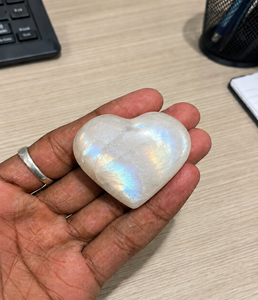 Rainbow Moonstone <b>Heart</b> Shape Stone Natural Crystal Display Piece for Interior Decoration Collection Showcase and Bulk Wholesale - Product Image 2