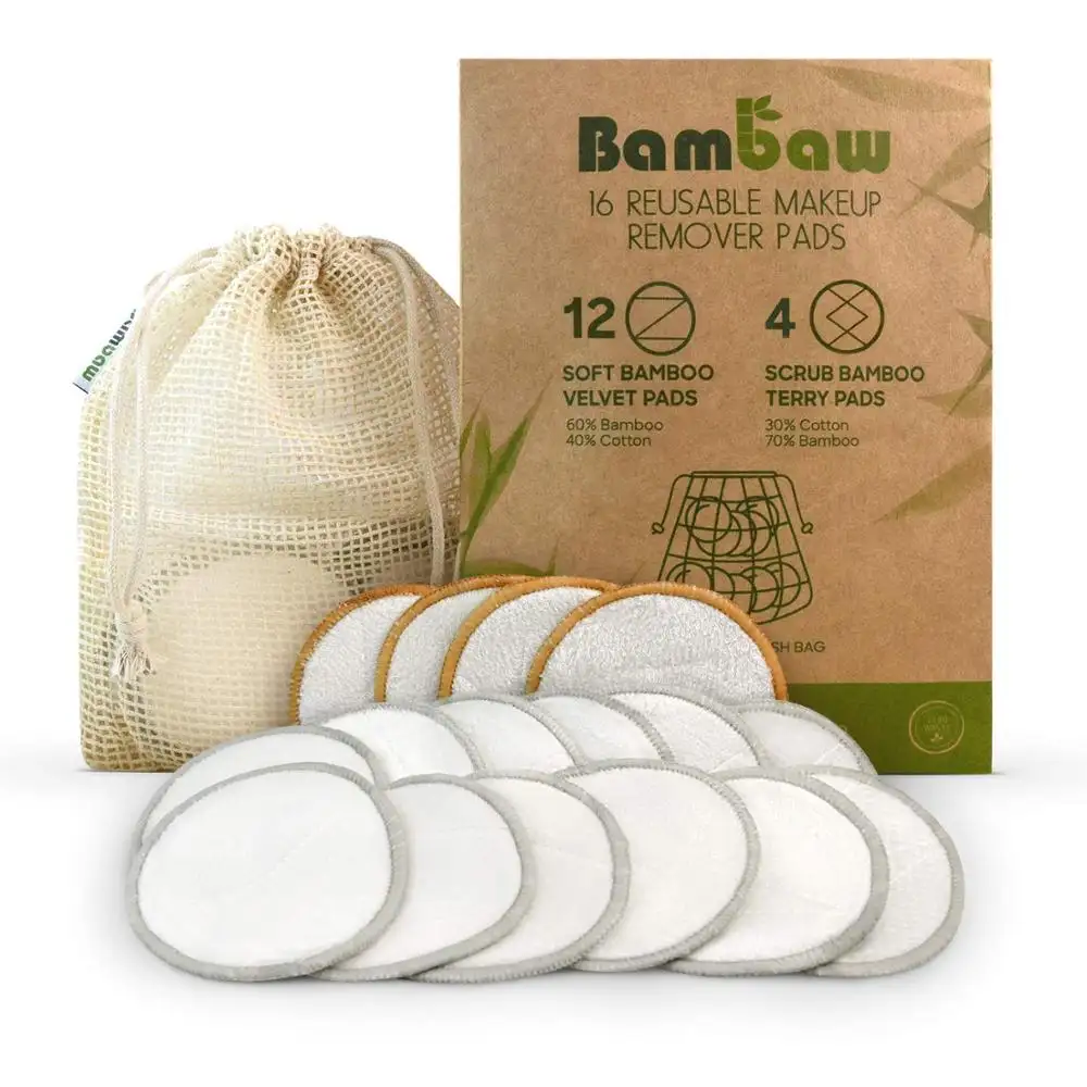 Almohadillas de algodón reutilizables para desmaquillar, almohadillas de bambú con bolsa para la colada, lavables y ecológicas para toda la piel