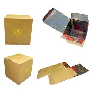 Boîtes en papier cadeau double face avec impression couleur pour bougies Logo personnalisé Emballage de boîte à bougie en cire de soja kraft brun avec estampage en feuille d'or