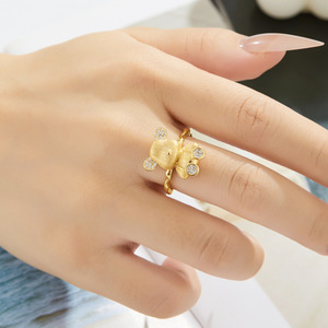 <b>Cute</b> Gold <b>Bear</b> Open Ring Micro Pave Zircon Animal Jewelry Gift For Index Finger - Product Image 2