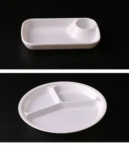 Plato dividido de melamina blanca de Venta caliente, platos de comida de plástico con compartimentos