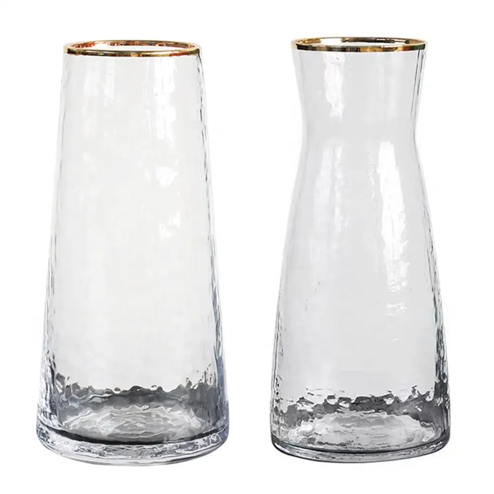 Vasos de vidro dourados para decoração, vasos de vidro florais em massa