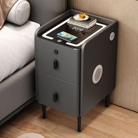Table de chevet moderne compacte et intelligente avec chargeur sans fil, surface éclairée par LED, 2 tiroirs de rangement, gain de place pour la chambre à coucher et la maison