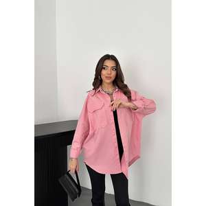 Chemises en gabardine rose amples en gros, motifs floraux vintage, pois léopard, motifs animaliers, styles décontractés été automne printemps, taille XL - Product Image 5