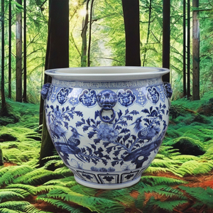 Ensemble de pots de fleurs en céramique Jingdezhen, fleurs de phénix peintes à la main en bleu et blanc <span class=keywords><strong>pour</strong></span> grand jardin extérieur suspendu vintage - Product Image 3